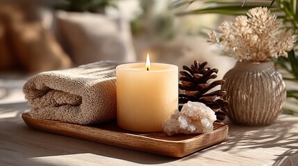 Cozy Home Interior with Candle Creating a Calm Atmosphere