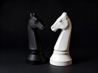 Minimalist Black and White Chess Pieces on a Dark Background