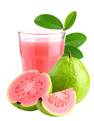 Tropical Pink Guava Juice in Transparent Glass with Water Droplets PNG