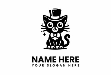 Cartoon Cat with Top Hat and Bow Tie Whiskers and Starry Sparkle.