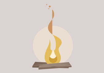 A lively fire dances gracefully upon a stack of wooden logs, radiating warmth and brightness in a serene atmosphere, creating a delightful contrast against a muted background