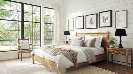 Fototapeta premium Modern bedroom with wood and light