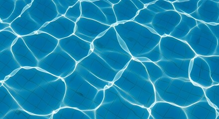 Swimming pool's transparent blue water reflects the summer sun creating a clean, rippling pattern