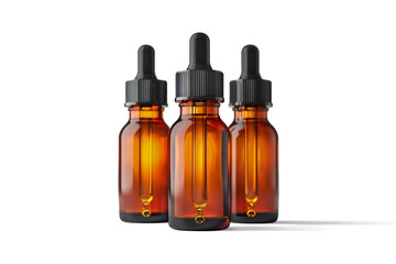 Three Amber Vape Juice Bottles on White Background on a transparent background