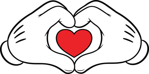 A simple yet impactful illustration of two hands forming a heart shape with a bright red heart in the center. 