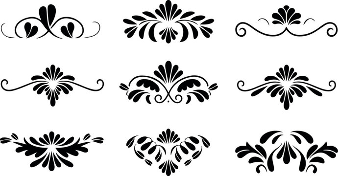 Sophisticated Flourish Ornament Set. Vintage Floral Dividers and Accents. Classic Victorian Swirls Collection. Royal and Elegant Border Elements. Classic Victorian Swirls Collection. 