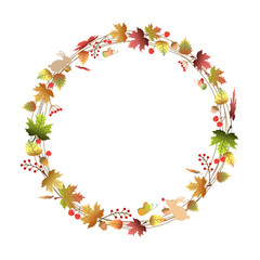 Beautiful wreath on Autumn concept. Copy space.