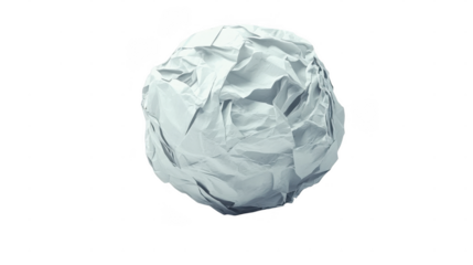 Crumpled paper ball placed on a white surface, highlighting its unique texture and shape in a minimalist setting