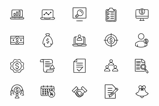  A clean single-line art collection portraying audit tools and techniques for corporate professionals — suitable for branding, training guides, and audit firm visuals