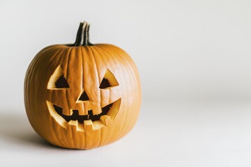 Smiling jack o' lantern pumpkin on white background for halloween decoration