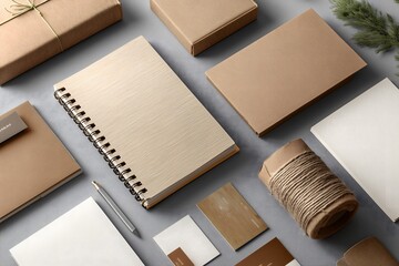 Sustainable Eco Friendly Stationery Mockup Kraft Paper Office Supplies Branding Elements Natural Materials Minimalist Design