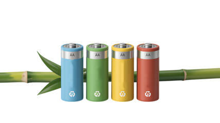Colorful Rechargeable AA Batteries with Bamboo Stick for Eco Branding Mockup

