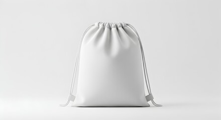 Blank White Drawstring Bag Backpack Mockup Front View on Clean Light Background