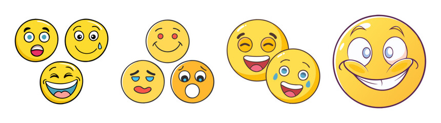 Variety of expressive emoji faces displaying different emotions and feelings