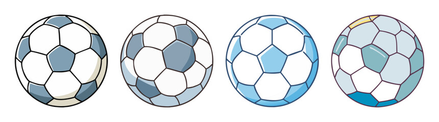 Fototapeta premium Four soccer balls with slightly different color schemes and lighting styles