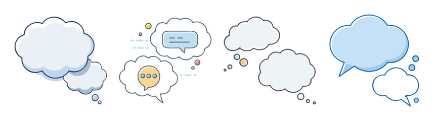 Illustrated Speech Bubbles and Thought Bubbles in a Cartoon Style Graphic