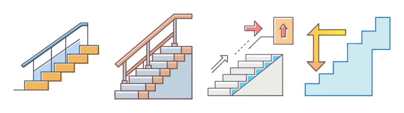 Conceptual staircases and arrows depicting going up and going down directions