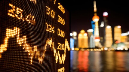 Stock market trends analysis shanghai data visualization nighttime urban landscape economic insights