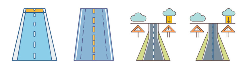 Illustrated road conditions and warnings depicting road safety challenges ahead for drivers
