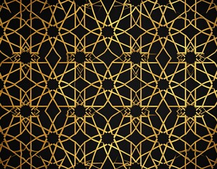Islamic Geometric Pattern Backgrounds &ndash; Elegant Islamic pattern in gold foil effect over black background