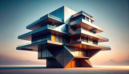 Abstract Modern Building Structure With Geometric Design
