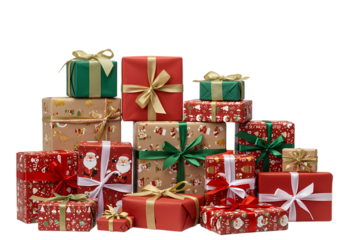 Pile of Wrapped Christmas Gifts: Festive Red and Green Presents