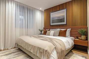 Cozy modern bedroom with warm light