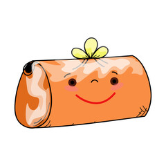 School pencil case orange. Cute pencil case with a smile on it. School stationery. Vector illustration in flat cartoon style. Back to school