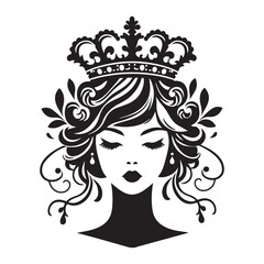 Elegant Vintage Woman with Ornate Crown Silhouette Vector