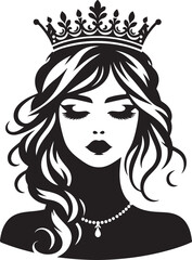 Elegant Vintage Woman with Ornate Crown Silhouette Vector