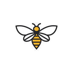 A stylized bee image with yellow and black stripes and wings