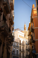 View of a quiet street showing historic architecture in Valencia, Spain
