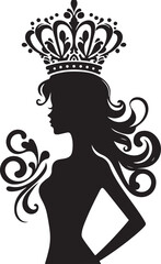 Elegant Vintage Woman with Ornate Crown Silhouette Vector