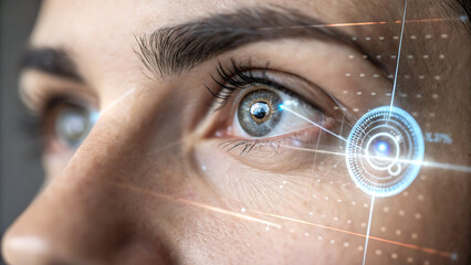 Closeup of Woman s Eye with Futuristic Interface