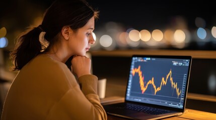 Analyzing stock trends home office digital workspace nighttime side view financial insights for entrepreneurs