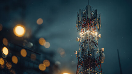 A mobile GSM base station at the top of a building. Global System for Mobile Communications. 3d illustration.