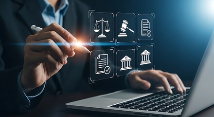 Digital Law and Justice Concepts visualized with icons