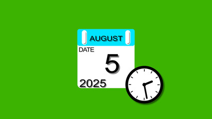 August 5 date 2025 illustration . calendar illustration clean and green background. and stunning 4k illustration.	