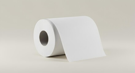 Single White Toilet Paper Roll on Beige Background