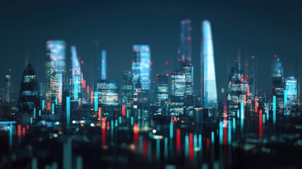 Urban nightscape visualization metropolis digital art futuristic aerial view technology concept for modern innovation