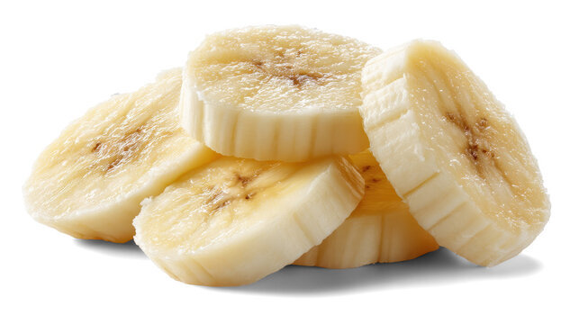 Banana slices on white background