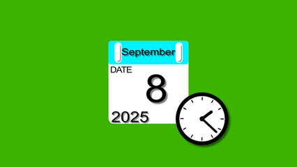 September 8 date 2025 illustration . calendar illustration clean and green background. and stunning 4k illustration.	