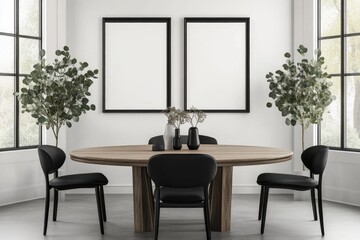 Minimalist dining room with plants