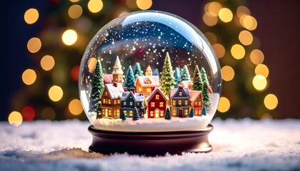 A whimsical miniature winter village encapsulated within a shimmering snow globe masterpiece