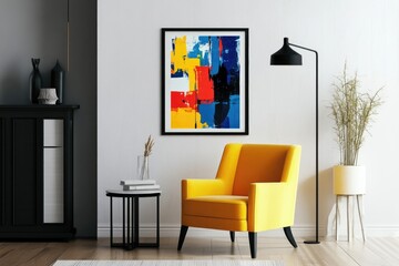 Bright and modern interior with colorful wall art