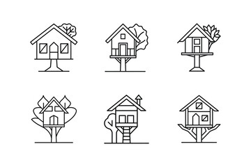 treehouse icon line art vector illustration