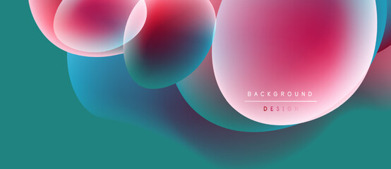 Abstract colorful overlapping circles create dynamic background. Teal, pink, blue hues blend seamlessly. Modern design element.