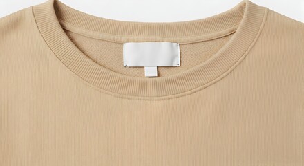 Beige Garment Neckline with Blank T-Shaped Clothing Label Mockup