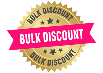 bulk discount. bulk discount round pink and gold label isolated on transparent background