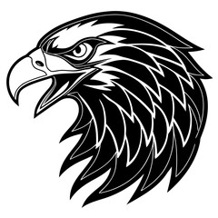 Obraz premium Vector Black White Fierce Eagle Head Illustration - Side Profile Tribal Tattoo Style Sharp Clean Lines Minimalist Bold Contours Aggressive Expression White Background